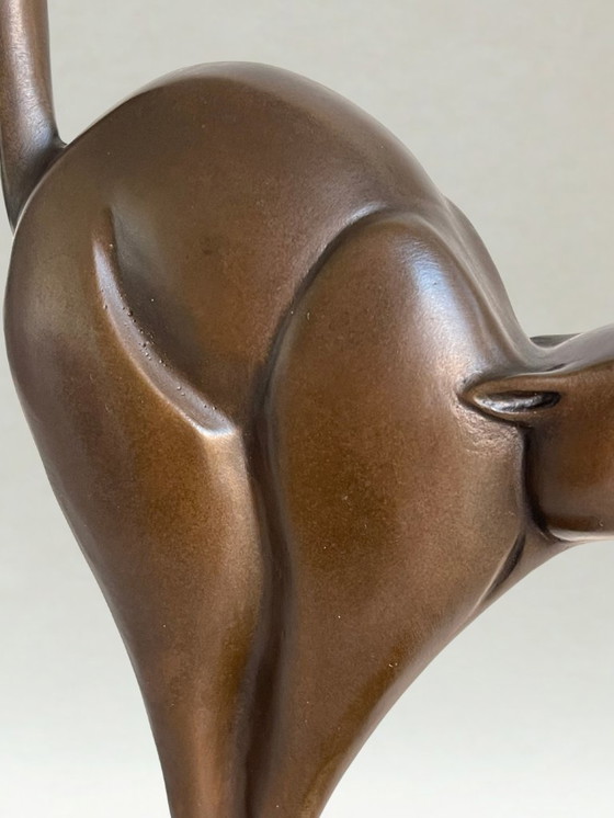 Image 1 of Art Deco bronzen panter – gesigneerd C. V. D. Hoef – 26 cm