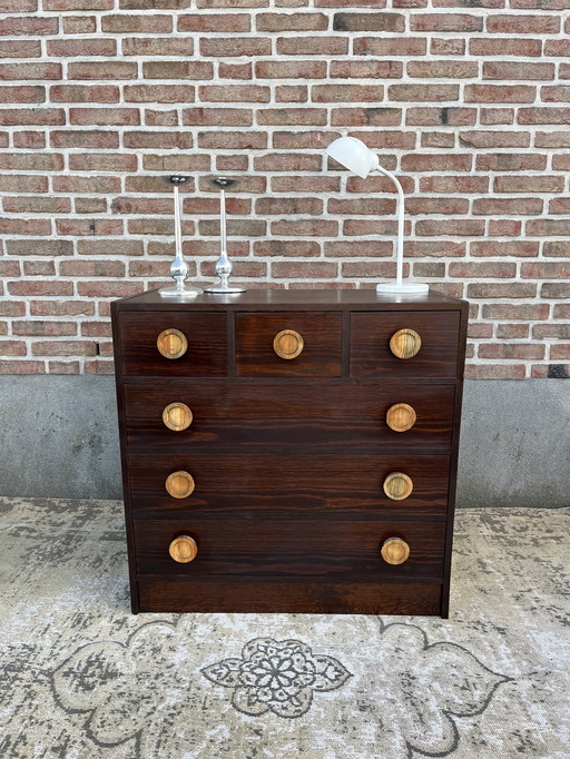 Vintage Scandinavische ladenkast in black walnut