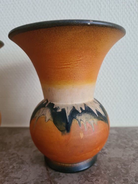 Pair of Art Deco Vases – Céramique Montoise (Antoine Dubois) – Drip Glaze Ceramic c. 1925 (photo 4 of 6)