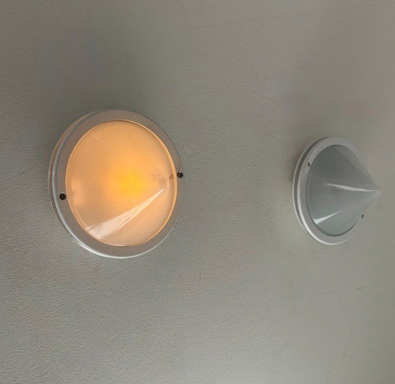 Image 1 of Pair of vintage sconces, sandblasted glass and metal, Prisma Italy 1980