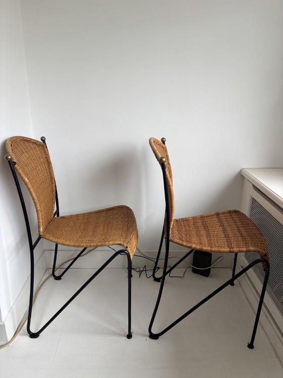 Set aus 6 Frederic Weinberg Stühlen, 1950er Jahre, Frederick Weinberg, Esszimmerstühle, Metall, Rattan (Foto 5 von 13)