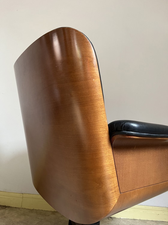 Vintage Design Office Chair - Black Leather + Wooden Shell - SPD Arredi - Swivel – Swivel chairs (photo 8 of 11)