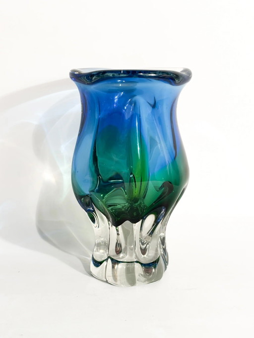Jarrón de cristal Murano Sommerso azul y verde, estilo vintage de los años 70 – vazen, Glass (photo 2 of 7)