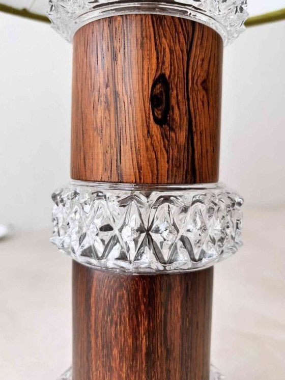 Image 1 of Lampe de table vintage en bois de rose cristal verre 1960s Fagerlund