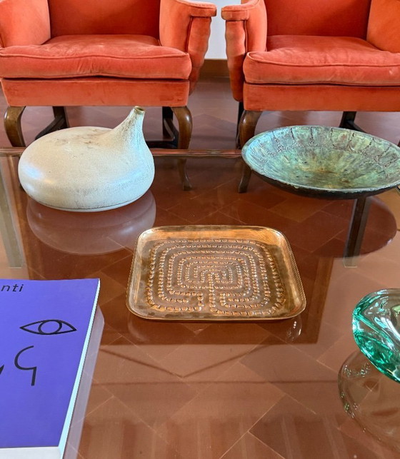 Image 1 of Plateau moderne en laiton massif / vide poche, Atelier Ventrella Italie années 1980