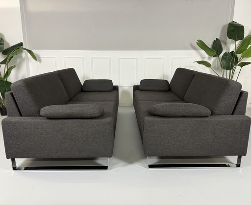 2x Brühl Alba Designer Sofa Couch Grau Stoff