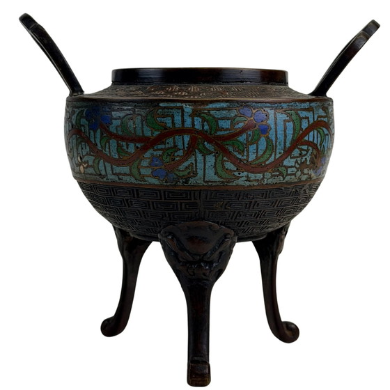 Antiguo quemador de incienso chino de trípode – Bronce y Cloisonné – Siglo XIX – Objetos decorativos, Bronze (photo 2 of 11)