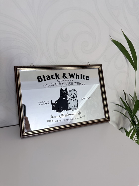 Specchio da bar/pubblicitario in bianco e nero con cornice in legno. – Oggetti decorativi, Wood, Glass (photo 3 of 5)