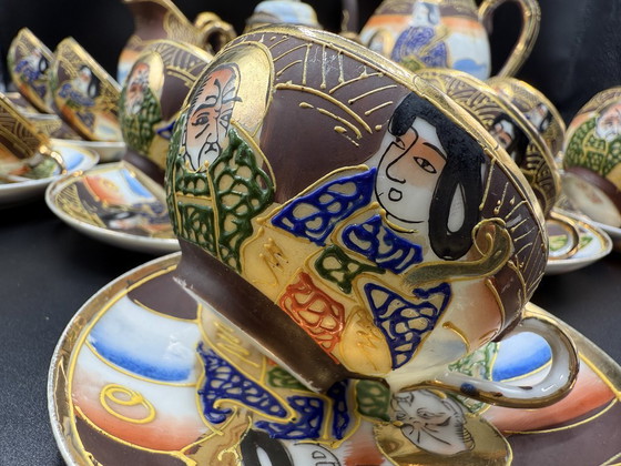 Image 1 of Vintage Satsuma - Hand-painted fine porcelain coffee set for 10 people