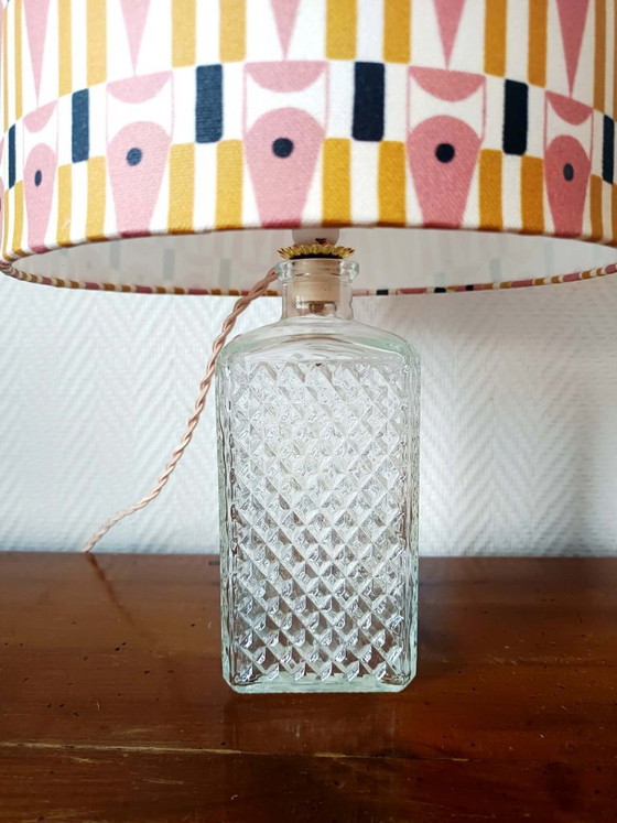 Image 1 of Whiskey carafe lamp and abstract lampshade