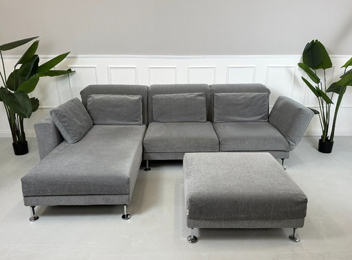 Brühl Moule Canapé d'angle Tissu Canapé Fonction relax Gris + pouf