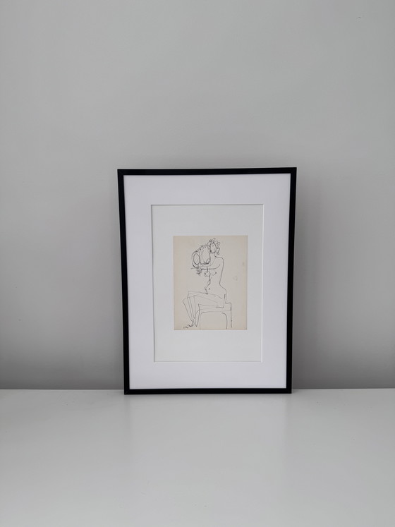 Image 1 of Originele tekening van Marita Van Der Poest Clément – ​​Naakt in de spiegel