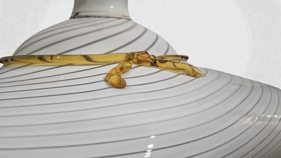 Image 1 of Mid-Century Italian Murano Glass Hat Lamp – Handblown Filigrana & Amber Bow