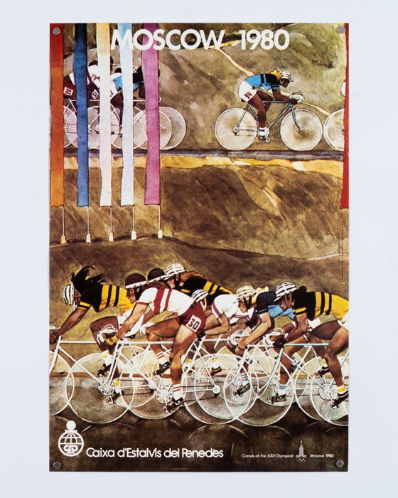 Image 1 of Originele vintage Olympische poster van het wielrennen in Moskou in 1980 – Vintage – 61x40,5 cm