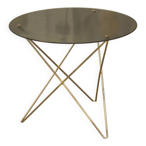 Tavolino in ottone e vetro, design anni '60.
