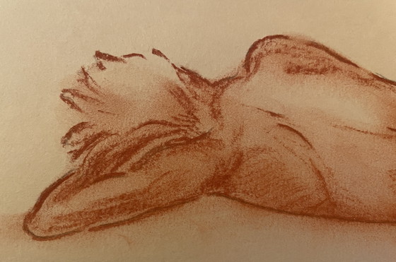 Image 1 of Tableau Signé Sanguine Portrait Féminin « Siesta »