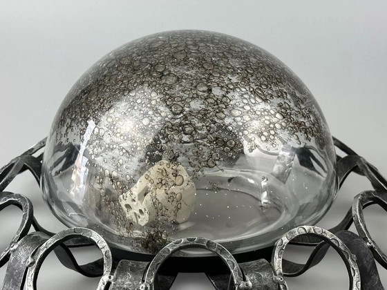 Image 1 of 60s 70s Brutalistische wandlamp of plafondlamp van ijzer & glas design