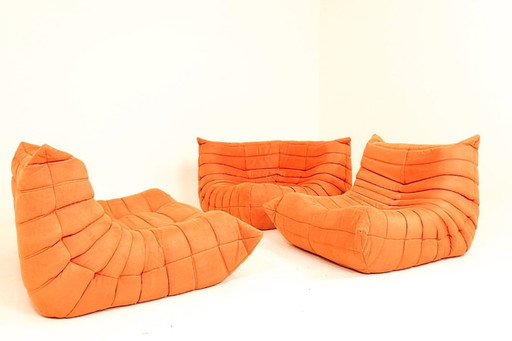 Togo set of 3 pumpkin orange fabric design by Linge Roset 