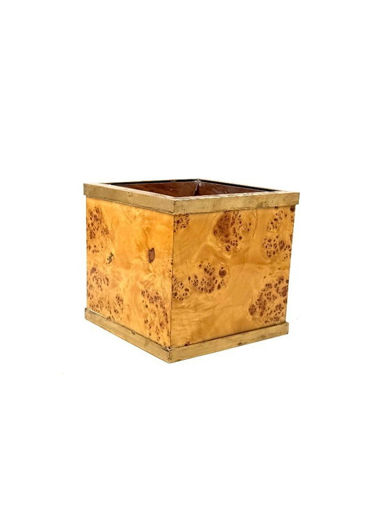 Image 1 of Hollywood Regency Blumentopf aus Wurzelholz und Messing, Vivai del Sud, Italien, 1970er Jahre