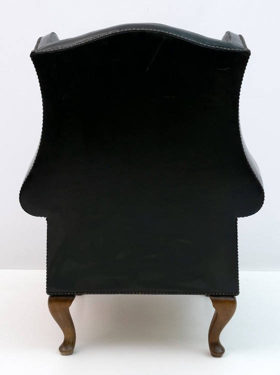Image 1 of Georgische stijl Zeldzame originele Chesterfield leren fauteuil, jaren 1950