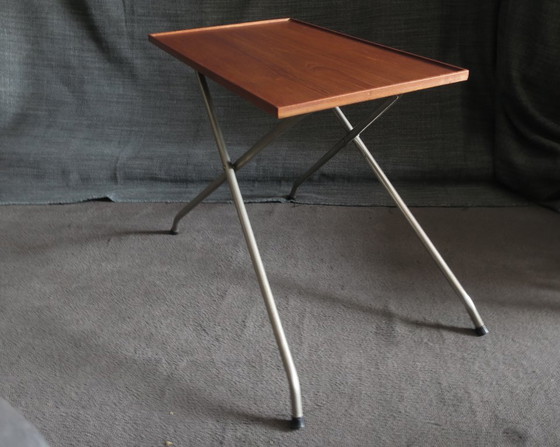 Danish Teak and Aluminium Adjustable Wine or Side Table, 1960s, Wood, Metal, Brown, Scandinavian (photo 7 of 14)
