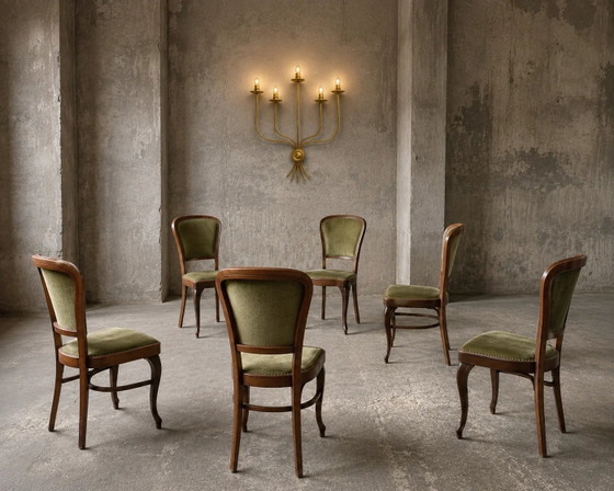6 x Chaises de salle à manger Thonet classiques / revêtement velours / années 60 / (photo 5 of 12)