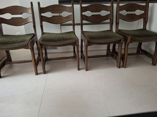 4 chaises vintage en chêne, dessinées par Guillerme et Chambron