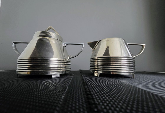 Art Deco milk jug with sugar bowl, HK&Co, Tableware, Metal, Silver (photo 3 of 12)