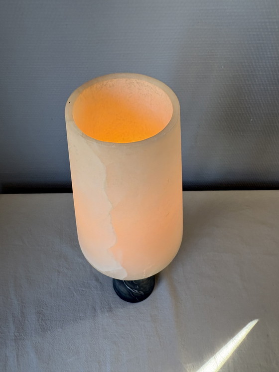 Image 1 of Vintage Made in Spain Alabaster & Green Marble Handmade Table Lamp