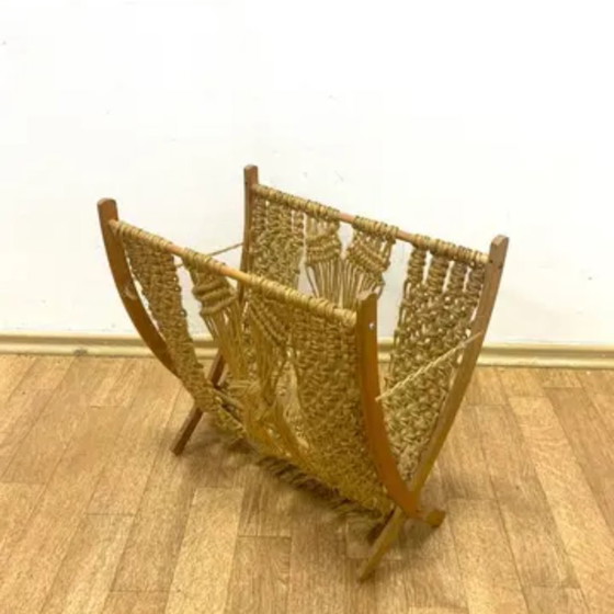 Image 1 of Mid-Century Macramé Magazine Rack by ÚLUV, 1960s, Czechoslovakia