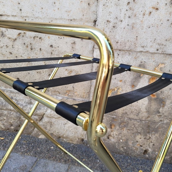 Image 1 of Portavaligie pieghevole per hotel, acciaio placcato oro e tessuto, anni '90 - Francia