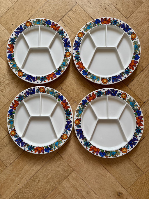 4 fantastici piatti da fonduta vintage Villeroy & Boch "Acapulco" 1970