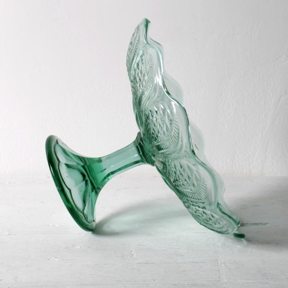 Image 1 of Mid-Century Pressed Glass Pedestal Bowl / Vintage Georgia Green Fruit Bowl / Ukraine / 1950s