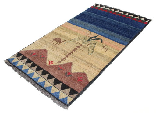Alfombra oriental persa original Gabbeh Ghashghai, 201 cm x 110 cm, color natural antiguo