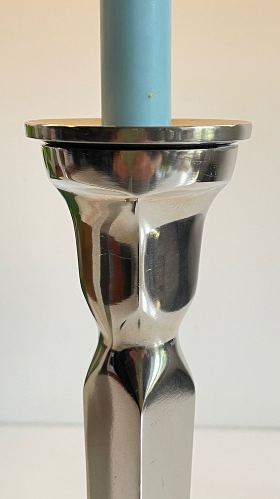 Image 1 of Coppia di candelieri vintage in fusione di alluminio cromato