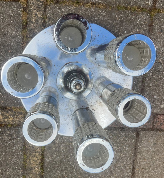 Image 1 of Rara lampada da soffitto di design vintage - Cromo e vetro - 6 luci (anni '60/70)