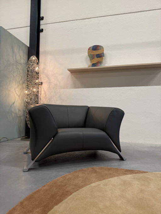 (1) Rolf Benz 322 Fauteuil Grijs Leer