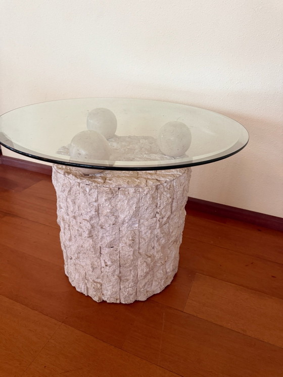 Vintage fossil stone coffee table Pierre Magnussen Ponte, Glass, Beige (photo 6 of 7)