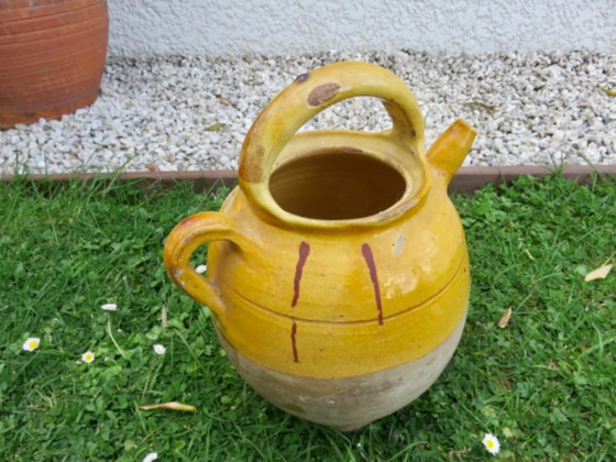 Image 1 of Jarra de agua de terracota vidriada amarilla, suroeste de Francia, finales del siglo XIX.