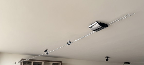 2 Rolf Benz Lamps (Pendant Lamp and Ceiling Lamp) – Lighting, Metal, Wood (photo 7 of 10)