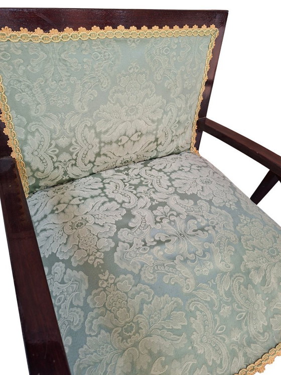 Image 1 of Coppia di Poltroncine Vintage Anni '70 in Mogano e Pregiata Seta di San Leucio