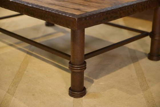 Brutalist coffee table made of wood and wrought iron from the 1960s., Brown (photo 7 of 13)