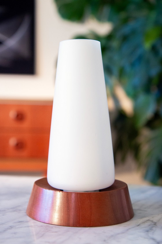 Image 1 of Lampe Scandinave Teck et Opaline 1960