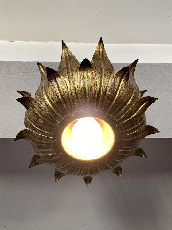 Image 1 of Ceiling light, Hans Kögl, sunflower model in gilded metal, 1950s