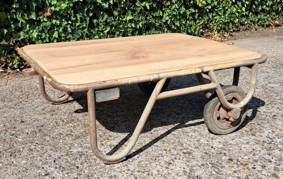 Image 1 of Buiscar stone cart lounge table with oak table top