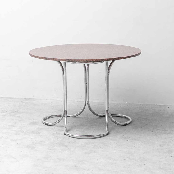 Vintage Giotto Stoppino Style Round Table in Marble and Chromed Metal – 70s – Conference table (photo 2 of 10)