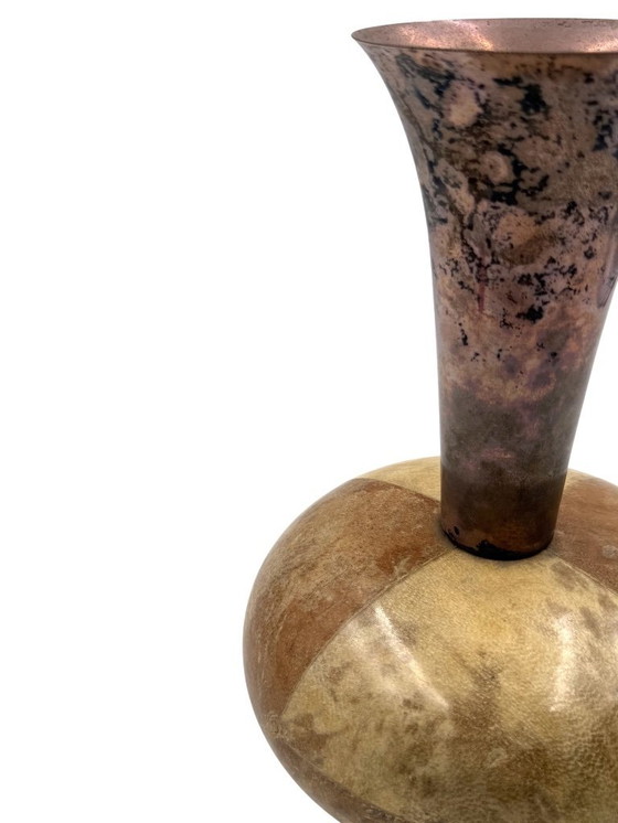 Image 1 of Mid-century cream parchment vase, Aldo Tura Italy 1950s