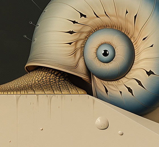 Image 1 of Edizione unica. *** Giclée di alta qualità *** Monsieur Escargot e l&#39;algoritmo del decadimento ***