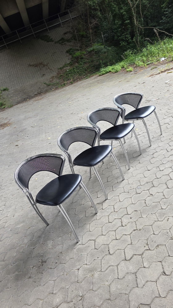 Image 1 of Set van 4 postmodernistische chromen stoelen, Italië, 1980