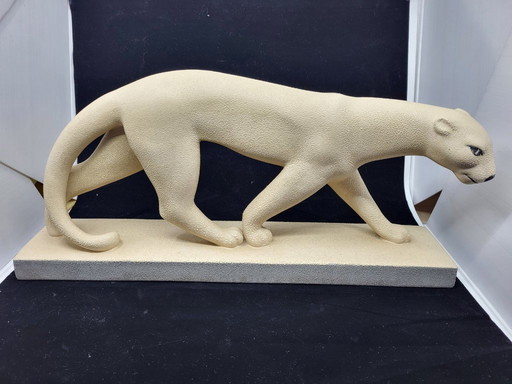 Panther of Saint Radegund in crisp earthenware, France, Art Deco, 1935